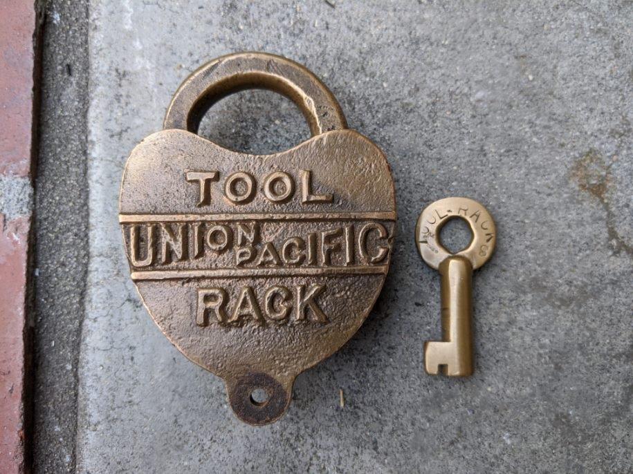 union pacific tool rack lock-railroadiana-railroad antiques for sale-union pacific railroad