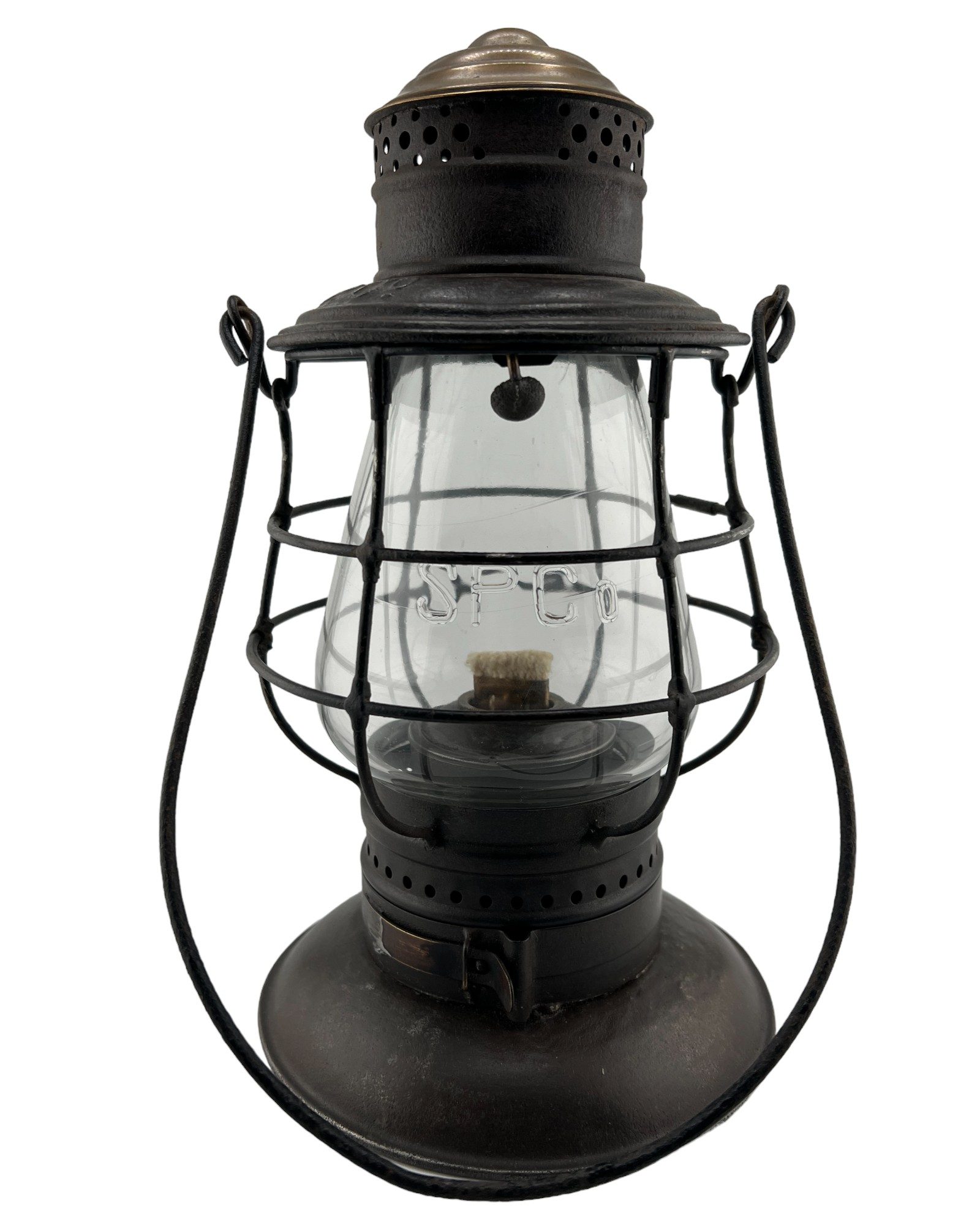 SPCO railroad lantern-southern pacific railroad-brass top railroad lantern-bell bottom railroad lantern-adams and westlake lantern-railroad antique lantern-railroadiana